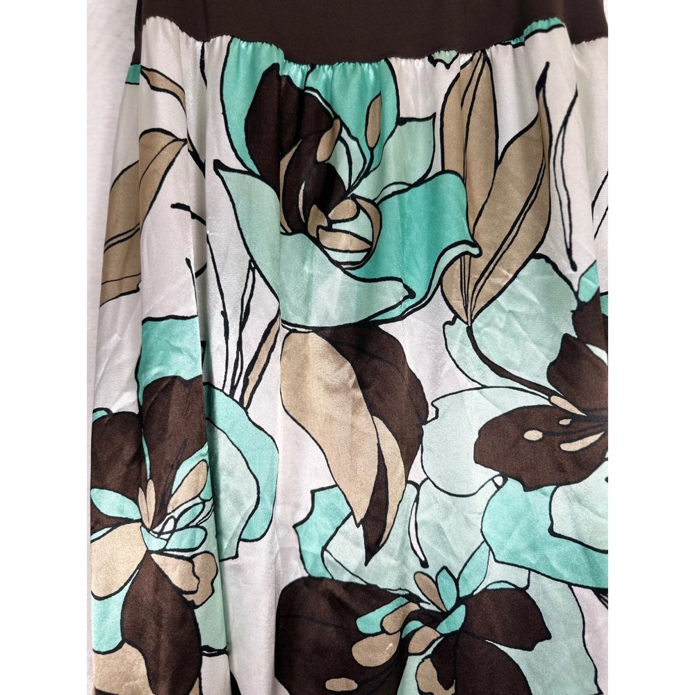 Candie's Y2K Floral Maxi Dress XL Brown Aqua Empire Waist Satin 2000s Boho Indie - Picture 7 of 11